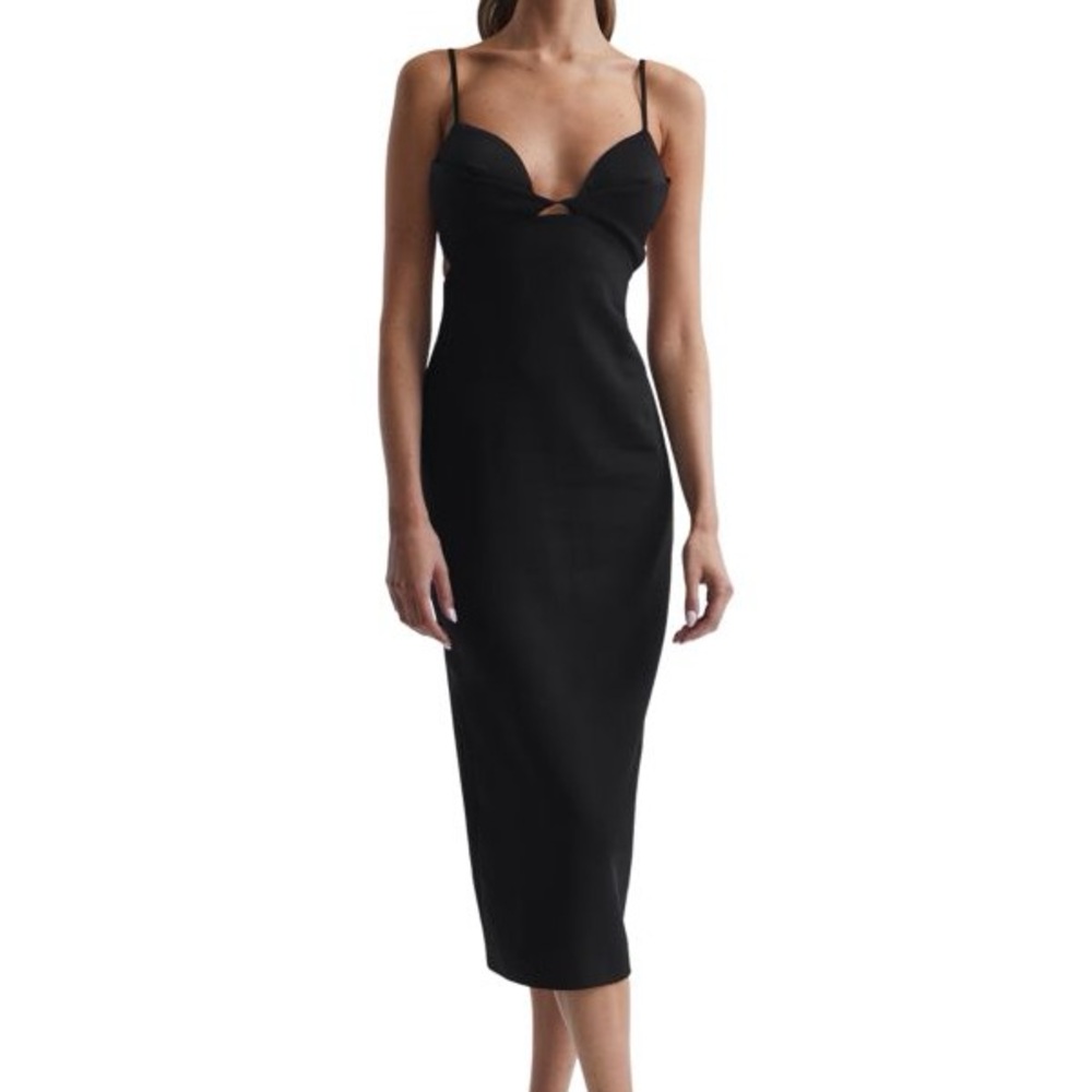 New REISS Rochelle Strappy Midi Dress in Black Size 10 US / 14 UK